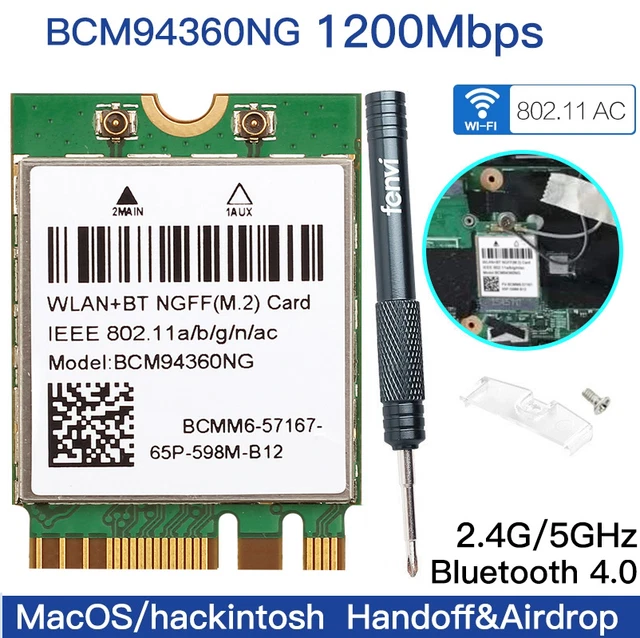 HACKINTOSH MACOS BCM94360NG WiFi Card 1200Mbps 2.4G/5Ghz NGFF M.2