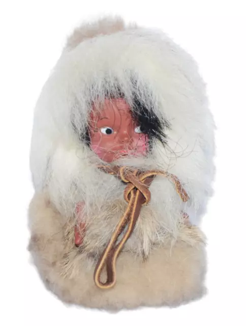 VINTAGE ESKIMO DOLL Indian Child Fur Coat Small 4