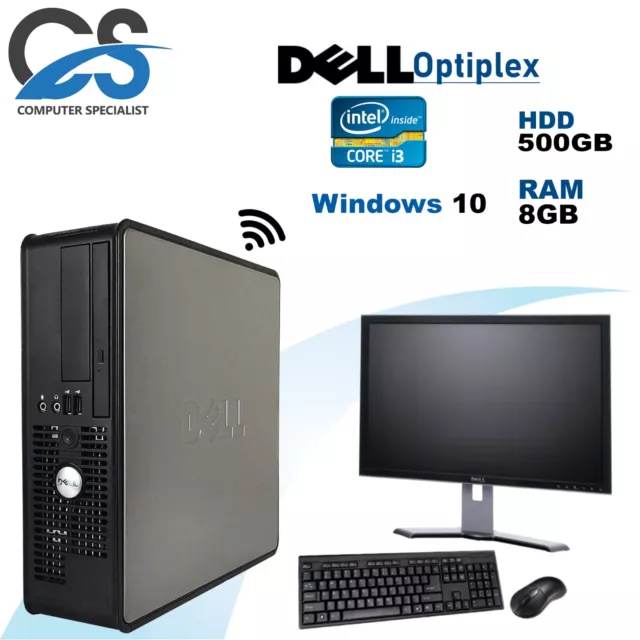 FULL DELL / hp INTEL i3 COMPUTER DESKTOP TOWER SET 8GB RAM 500GB HDD WIFI WINS10