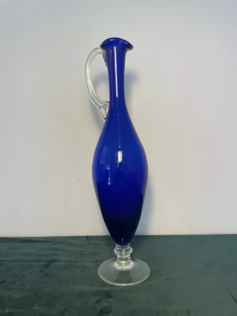 Jolie Vase Bleu Cobalt En Verre,cruche, Pichet Design