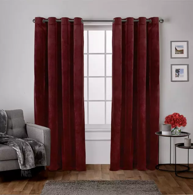Cambra Velvet Semi-Sheer Curtain Pair Set of 2 Burgundy 54x96 per panel