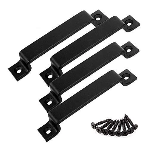CBTONE 6-1/2 Inch Sliding Barn Door Handle Pull 4 Pack Black Steel Pull Handl...