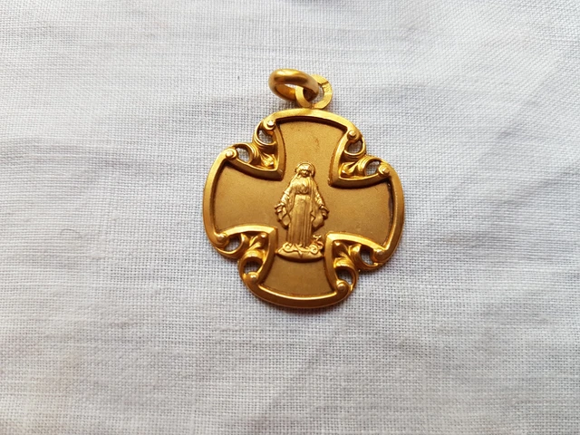 Broche Vintage Art Nouveau Plaqué Or FIX Avec 3 Cristaux - Bijou Ancien N°2512