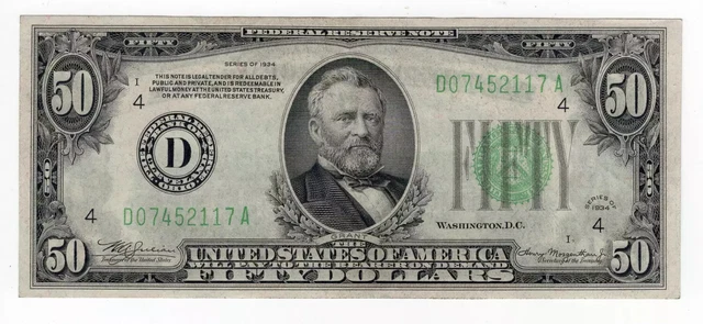 Series 1934 Dark Green Seal $50 Cleveland, OH Federal Reserve Note Very Nice