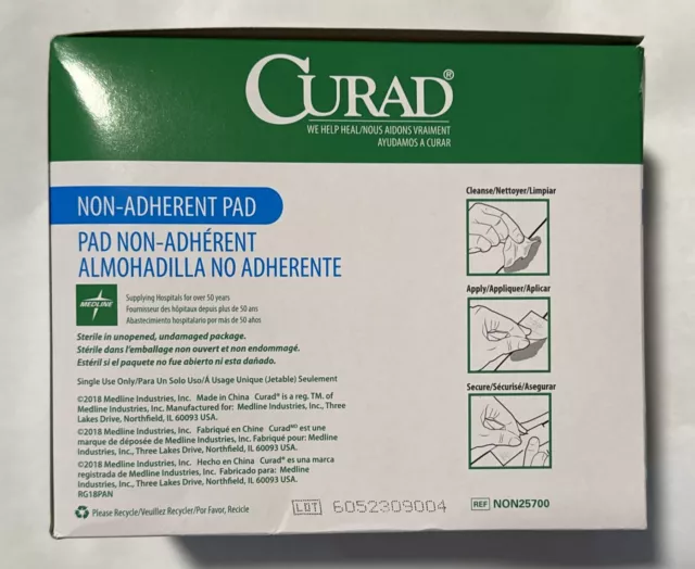 *100-Pack* Medline Curad Non-Adherent Pad 2" x 3" Sterile Pads NON25700 2