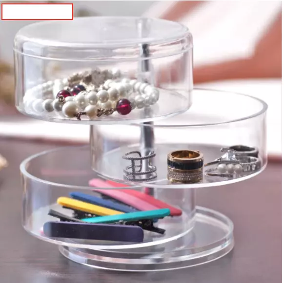 New 3 Circular Drawers Cosmetic Organiser Clear Make Up Holder Storage Acrylic