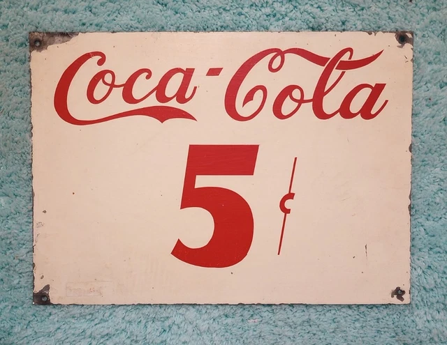Rare 1950s Hand painted Coca-Cola Soda Metal Sign. 10x14