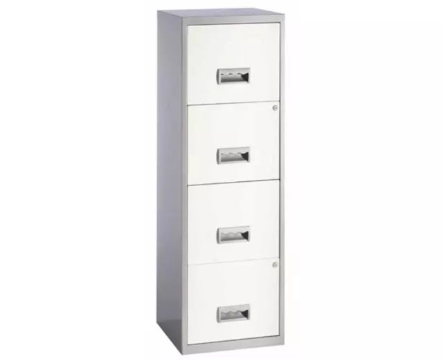 A4 4 Drawer Maxi Tall Filing Cabinet Silver White - QUALITY DURABLE STEEL METAL