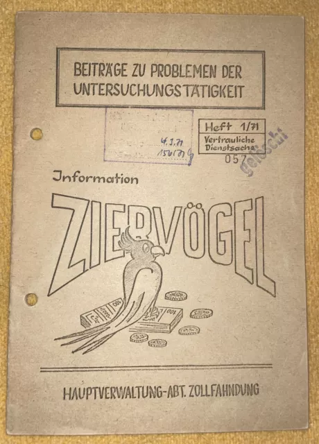 Informationsheft vom Zoll der DDR zum Thema Ziervögel 1971