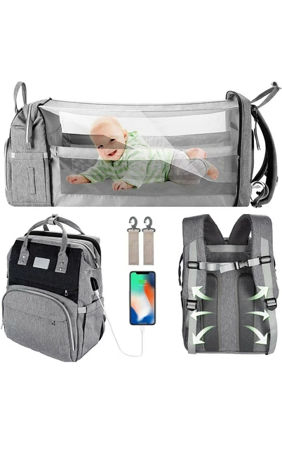 Diaper Bag Backpack Expandable Baby Portable Bed with Changing Station