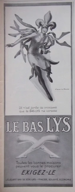 Publicité 1927 Le Bas Lys Finesse Solidité - D'après Le Monnier - Advertising