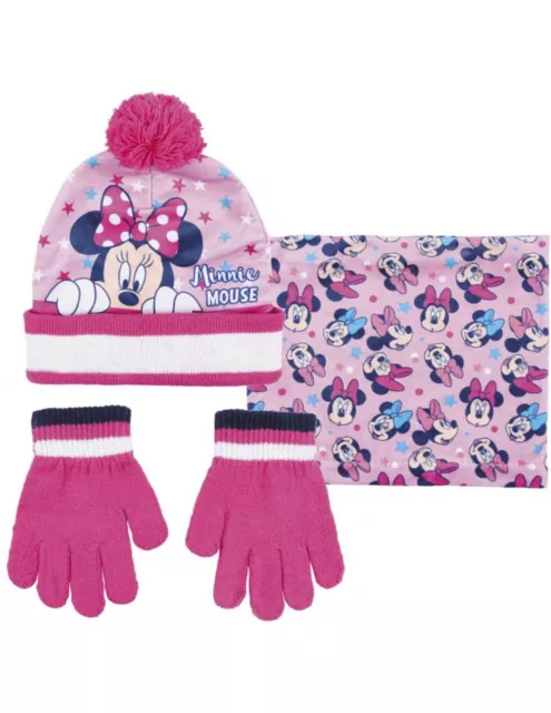 Disney Minnie Souris De 3-7anni Chapeau Pompon Avec Col-écharpe Gants Hivernal