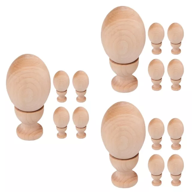 15 set di 15 oggetti artigianali incompiuti legno uova non dipinte fai da te display in legno bianco