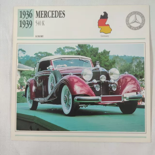 1936-1939 Mercedes -Benz 540 K Car Photo Spec Sheet Info CARD 1937 1938