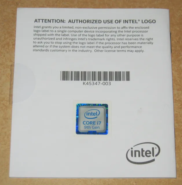 intel core i7 9th gen sticker aufkleber zb 9700 wie neu original