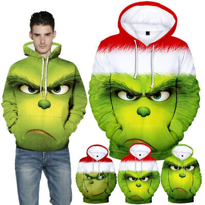 3D Grinch Hoodie Men Women Casual Hooded Pullover Sweatshirt Friends Xmas Gift