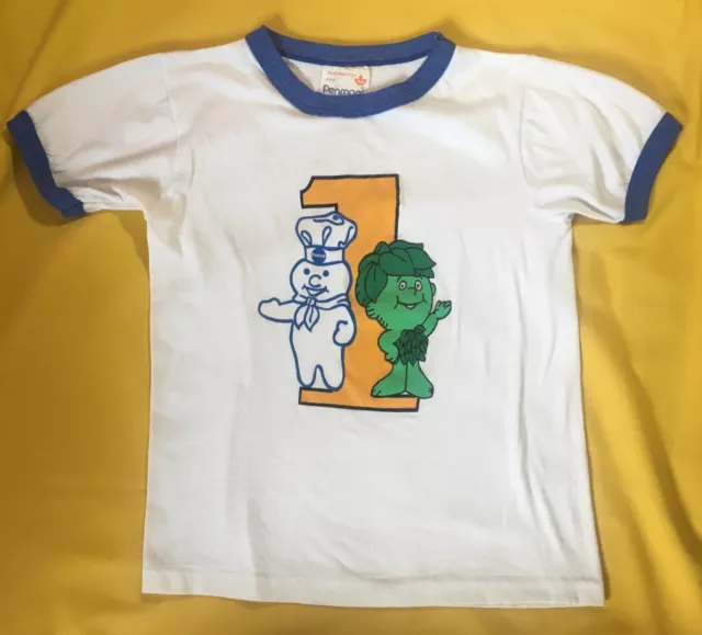 Vintage Pillsbury Doughboy And Lil Sprout Youth M Ringer T-Shirt Green Giant