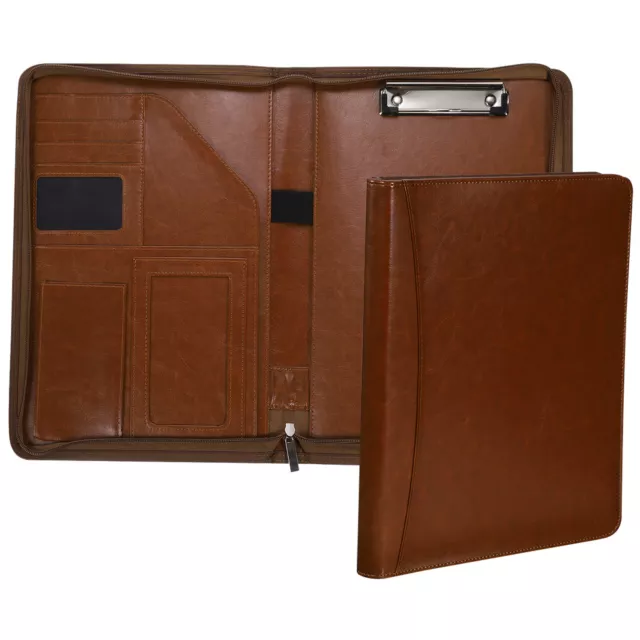 A4 Business Portfolio, Padfolio Organizer Legal Document Folder Zipper, Brown