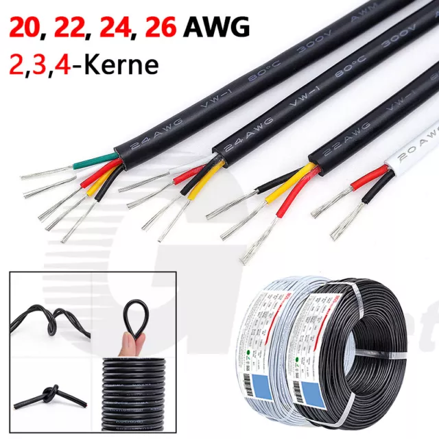 2,3,4-Kern Rund Schwarz Flexible Kabel 20,22,24,26 AWG PVC UL2464 VW-1 80℃ 300V