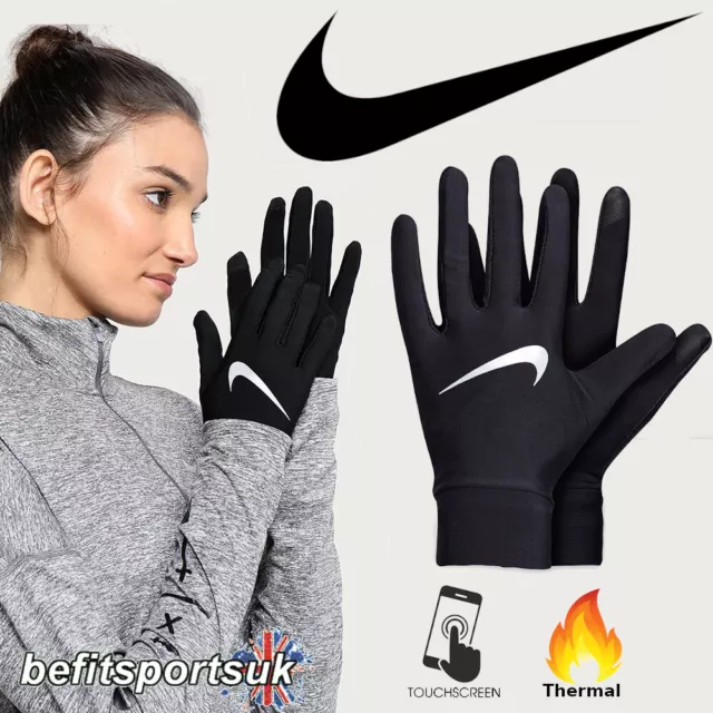 Nike Gloves Running Womens Black Ladies Dri Lightweight Tech Touch Screen Phone