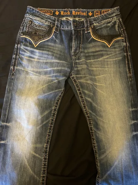 Men’s Rock Revival Jeans Size 34x34 - ROCKSTAR STRAIGHT- NEW metal buttons