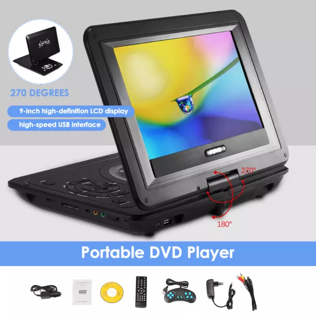 9.8" Portable DVD Player Swivel Screen +Car Charger Remote Controller CD/DVD/USB