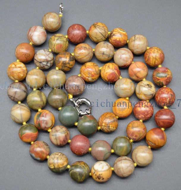 6/8/10/12/14mm Multi-color Picasso Jasper Round Gemstone Beads Necklace 18-36''