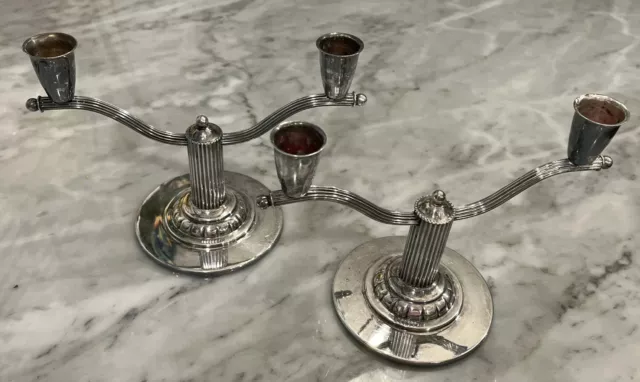 Denmark Mid Century MCM Silver Plated Pair of Candlesticks Stunning!