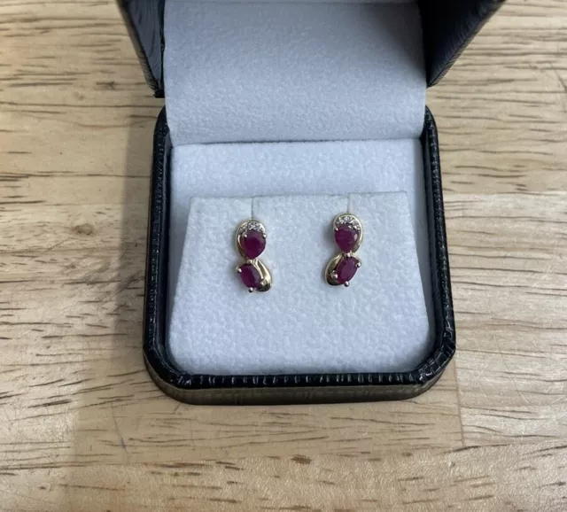 9ct Yellow Gold Ruby And Diamond Stud Earrings Hallmarked EdwardsJewellers