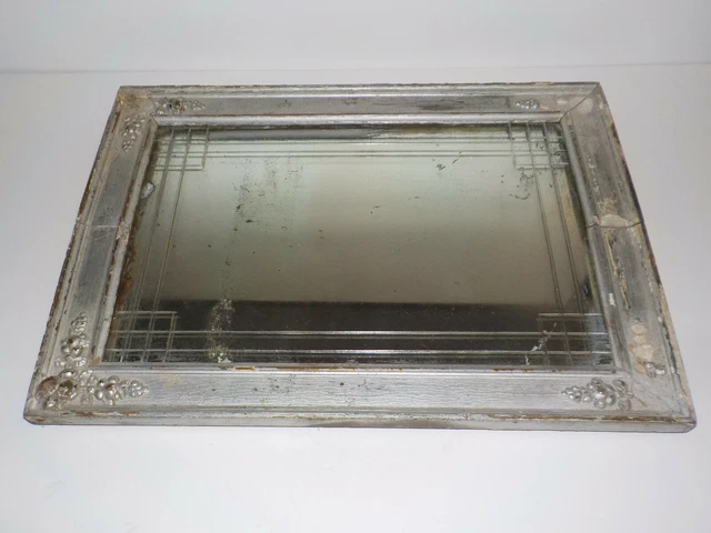Antique ART DECO Mirror Painted 2 Piece Wood Frame Patina Grapes design