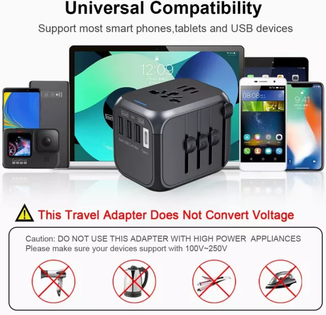 International Travel Plug 4 USB Power Adapter Type C Worldwide 5A 3.4A Universal 2