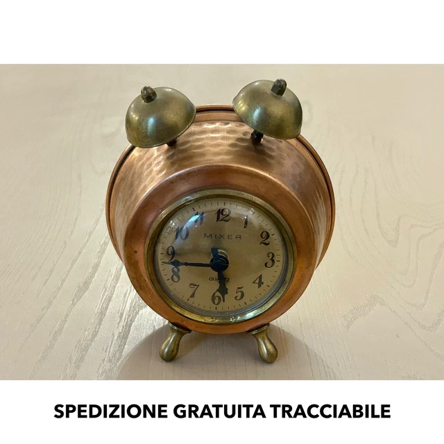 Piccolo Orologio A Sveglia Manuale VINTAGE In RAME MIXER QUARTZ • Funzionante •