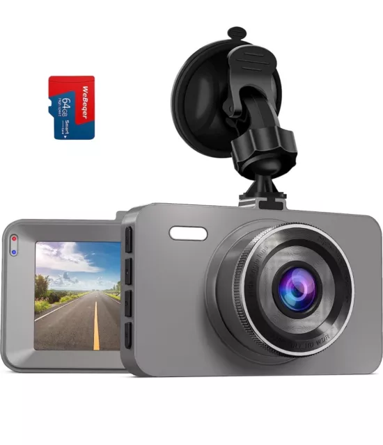 WeBeqer Dash Cam per Auto con Scheda SD 64G,Telecamera per Auto 1080P Full HD