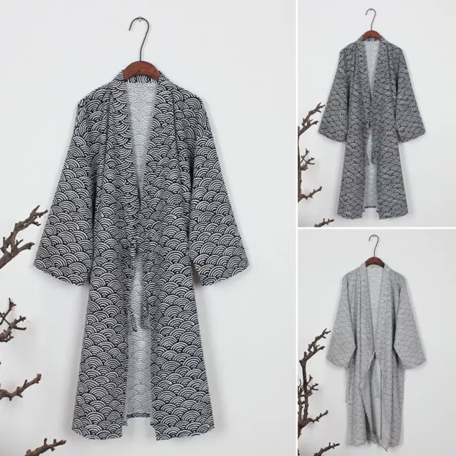 Kimono Yukata da uomo cotone morbido giapponese nero grigio vestibilità sciolta