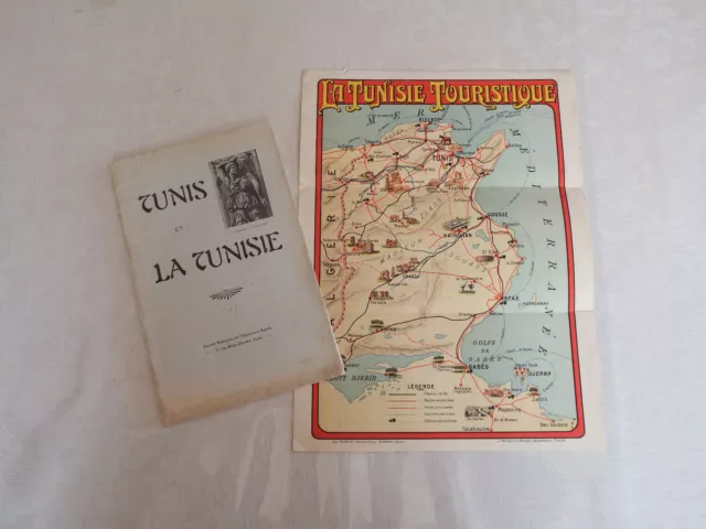 Ancien Livret TUNIS ET LA TUNISIE + CARTE TOURISTIQUE DE LA TUNISIE Années 20/30