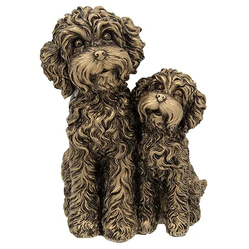 Shudehill Bronze Cockapoo and Baby Pup Ornament Sitting Dog Puppy Figurine Gift