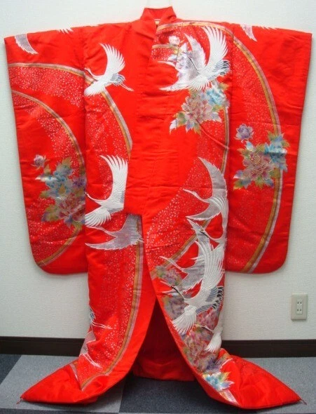 Japanese Uchikake WEdding Dress| Crane Kimono Dress|Japan Kimono| Silk Dress|