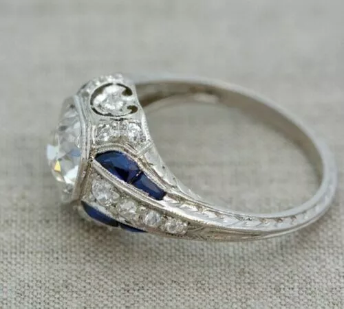 2 Carat Lab Created Sapphire White Gold Plated Silver Womens Art Deco Style Ring 2