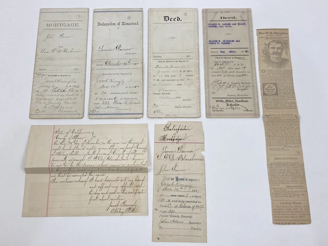 Lot of Signed California Gold Rush Mining Indenture Deeds Placer County 1880s