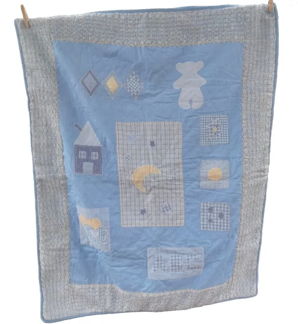 Pumpkin Patch Cot Quilt Blanket Cover Patchwork Blue Yellow Baby Bed Crib