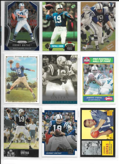 HUGE JOHNNY UNITAS 25 CARD 15 DIFFERENT LOT b Baltimore COLTS