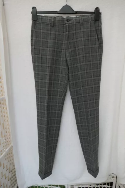 Next Mens Grey Checked Skinny Fit Trousers, 30" Waist, 31" Leg, BNWT