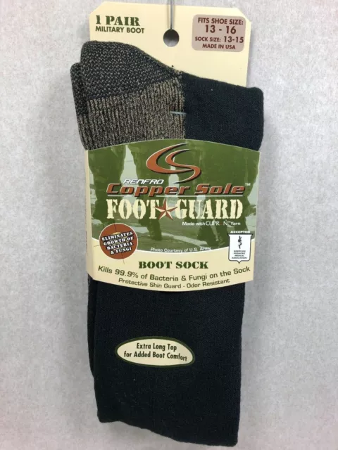 One Pair New Copper Sole Courtesy Of Us Army Military Boot Socks Mens Xl 13-16