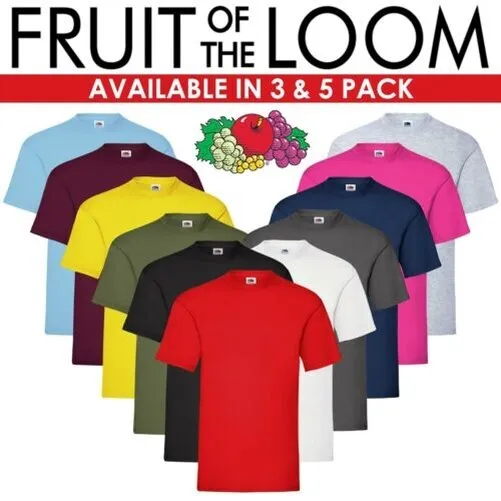 3&5 Paquete Fruit of The Loom Camiseta Hombre 100% Algodón Liso de Manga Corta