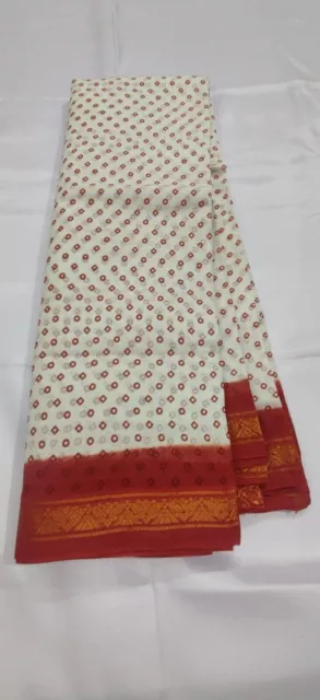 Sari tradizionale indiano Sungadi bianco con camicetta