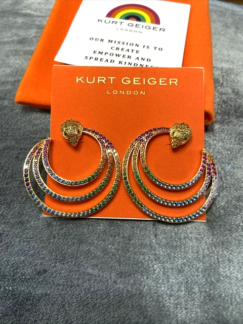 KURT GEIGER LONDON Signature Gold Tone Eagle Multi Crystal Spiral Hoop Earrings 2
