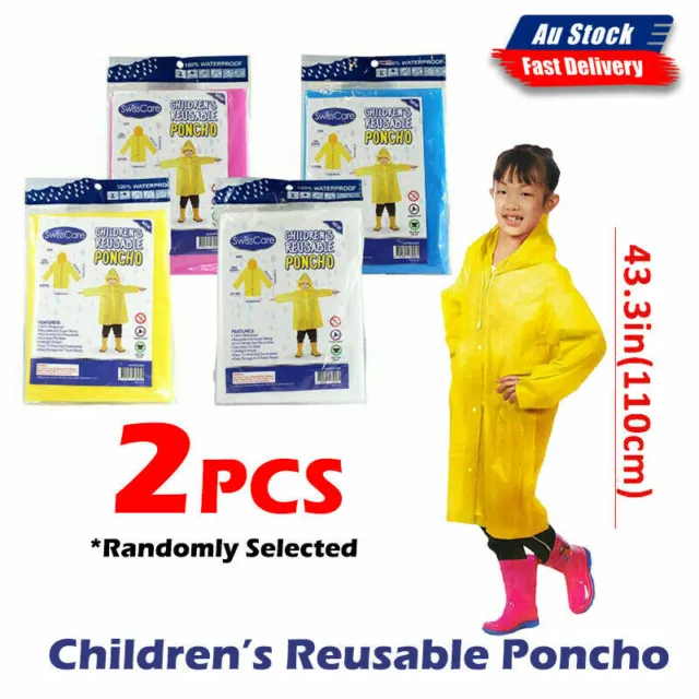 2x NEW Kids Waterproof Jacket EVA Raincoat Rain Coat Hooded Poncho Rainwear AU