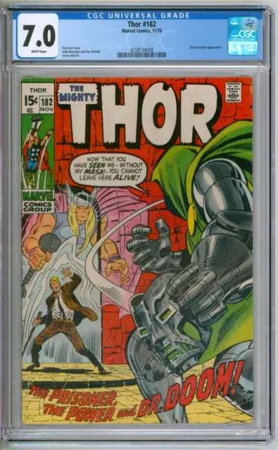 Thor 182 CGC Graded 7.0 FN/VF White Pages Dr. Doom Marvel Comics 1970