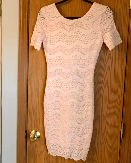 Vintage Nina Piccalino Light Pink Stretchy Lace Sheath Dress Size 8