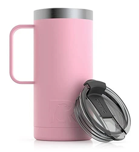 RTIC 16 oz Coffee Travel Mug with Lid and Handle, Stainless Steel Vacuum-Insu...